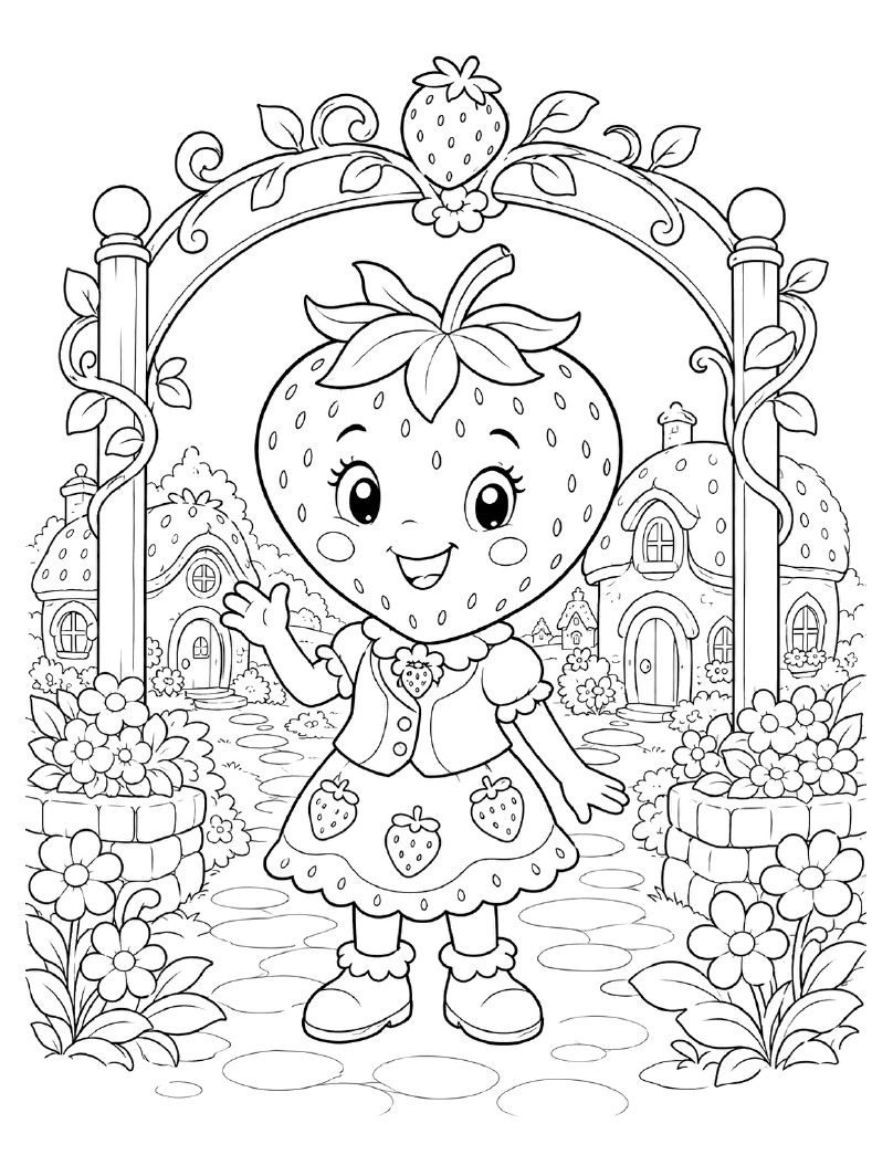 Preview of a Berry Blossom Village coloring page